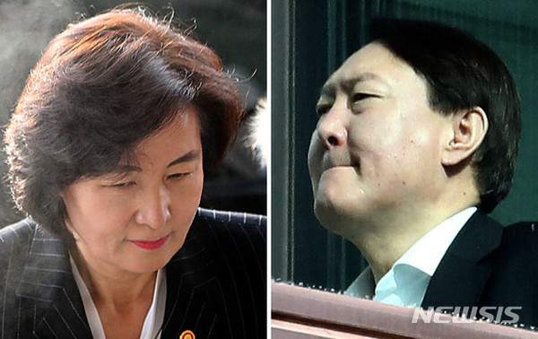 추미애 법무부 장관(왼), 윤석열 검찰총장