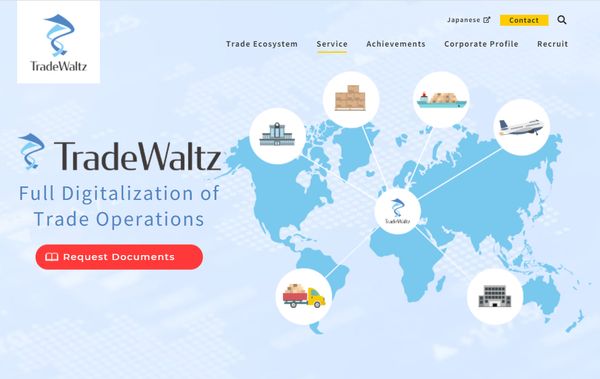 NTT 데이터(DATA), 미쓰비시 상사 등 일본 7개 기업이 공동 출자해 구축한 온라인 무역 시스템 ‘트레이드왈츠(TradeWaltz)’/사진=트레이드왈츠 홈페이지 갈무리