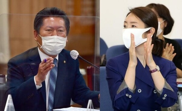 정청래의원(사진 오른쪽)과 강선우 여성가족부장관 후보자