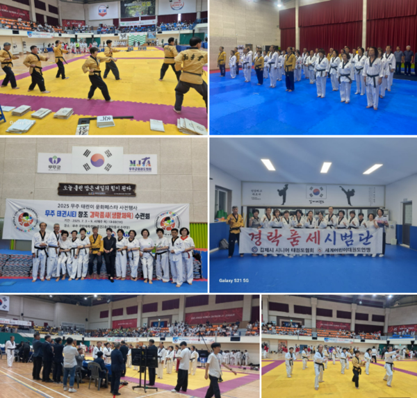 13일 무주국민체육관에서 경락품세 시연을 하는 경락품세 시범단 공연 장면/사진 전북특별자치도 시니어태권도협회 제공